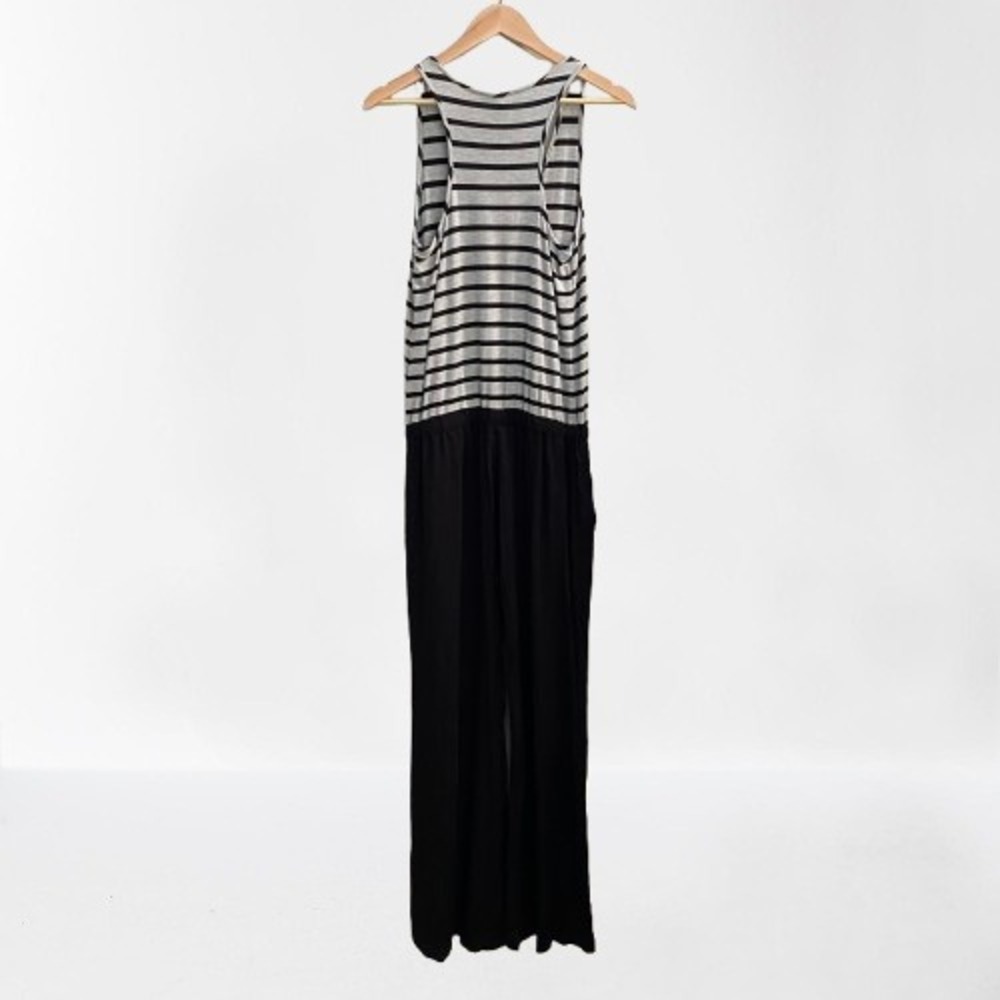 NEW Drew Anthropologie Striped Sleeveless Jumpsuit Wide Leg Grey Black Small - Picture 2 of 3